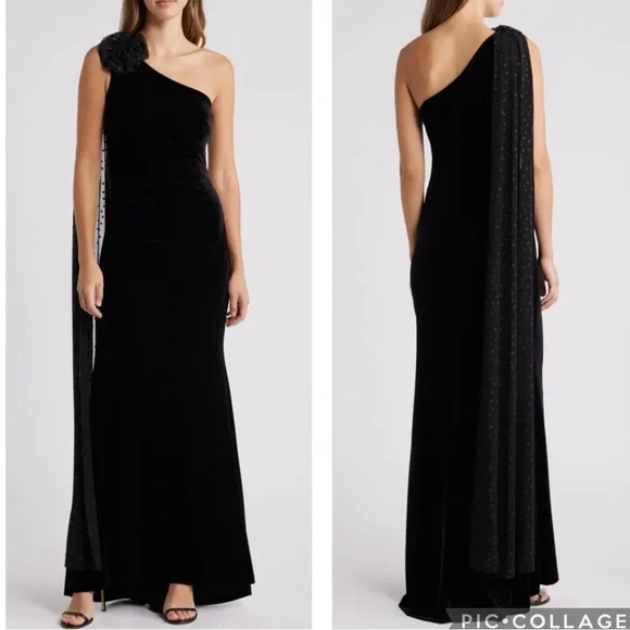 open lace back dress Velvet One-Shoulder Dress